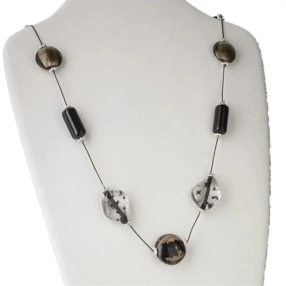 Black Silver Copper Lampwork Glass Beads Necklace